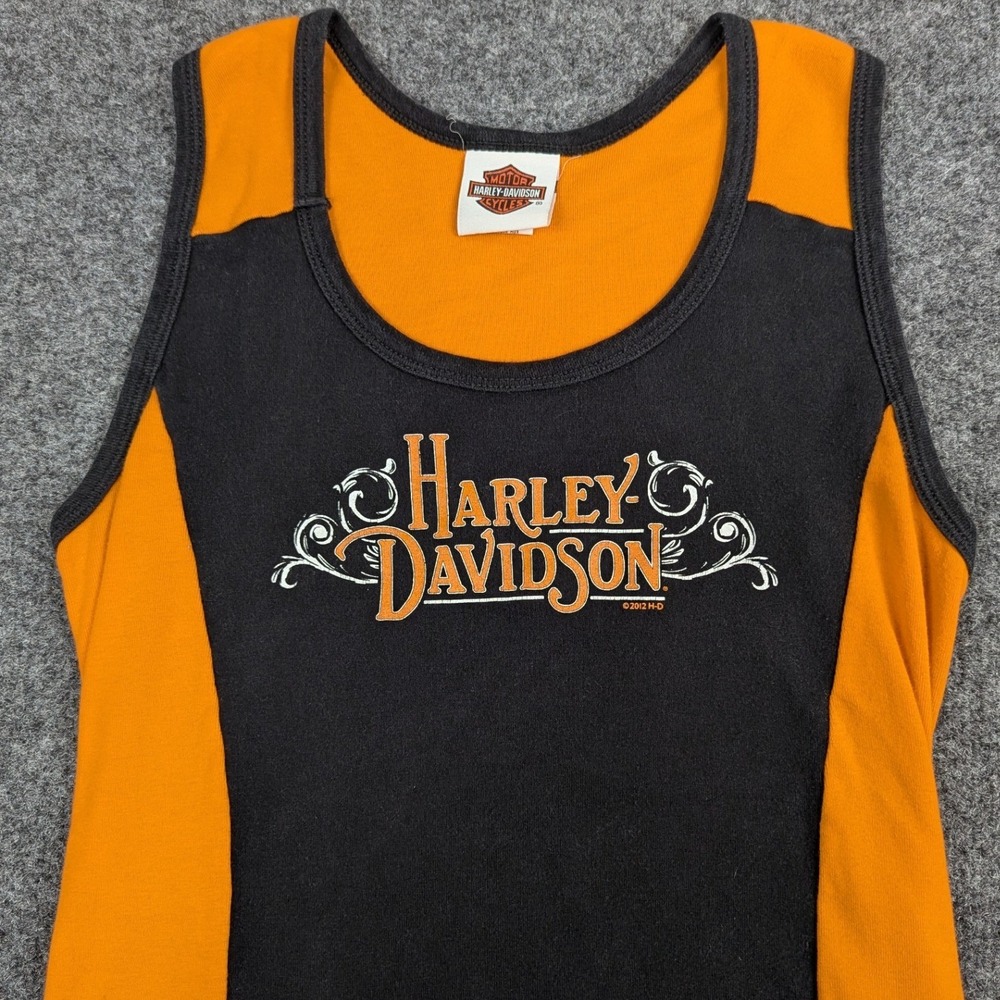 Harley-Davidson Womens Tank Top Black Orange Toledo Ohio Graphic 2012 Small